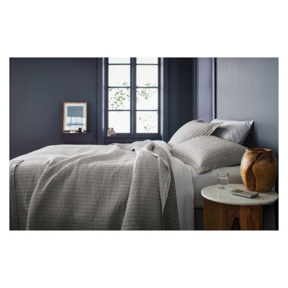 FIELDCREST Stitch Quilt Coverlet Queen Light Grey with Pillow Shams - Picture 1 of 5